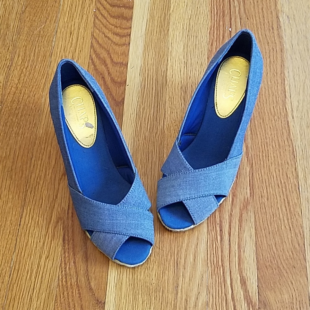 Blue open toe wedge sandals